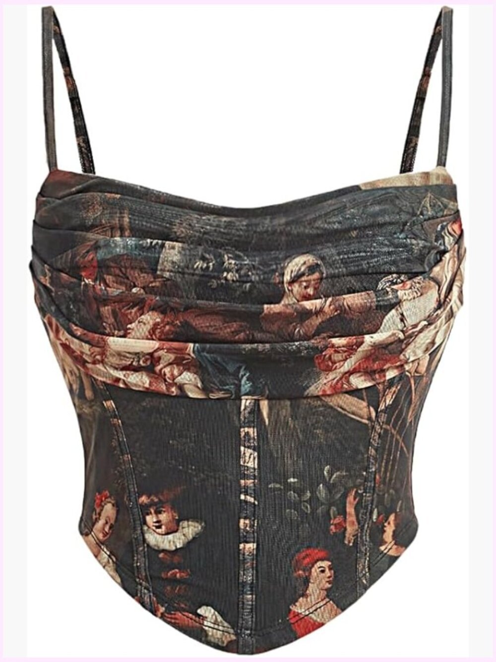 Graphic Figure Ruffled Bust Bustier Renaissance Cami Top Sleeveless Slim Fit